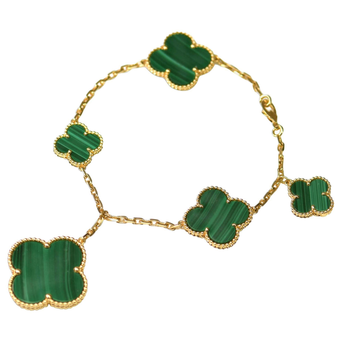 ??MIRA?¡¥MAGIC CLOVER MALACHITE GOLD BRACELET 5 MOTIFS