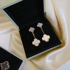 ??MIRA?¡¥CLOVER 2 MOTIF WHITE MOP EARRINGS