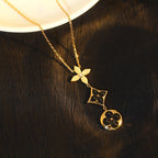 ??MIRA?¡¥STAR AND SUN ONYX PINK GOLD NECKLACE