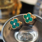 ??MIRA?¡¥CLOVER MEDIUM 1 MOTIFS MALACHITE DIAMOND EARRINGS