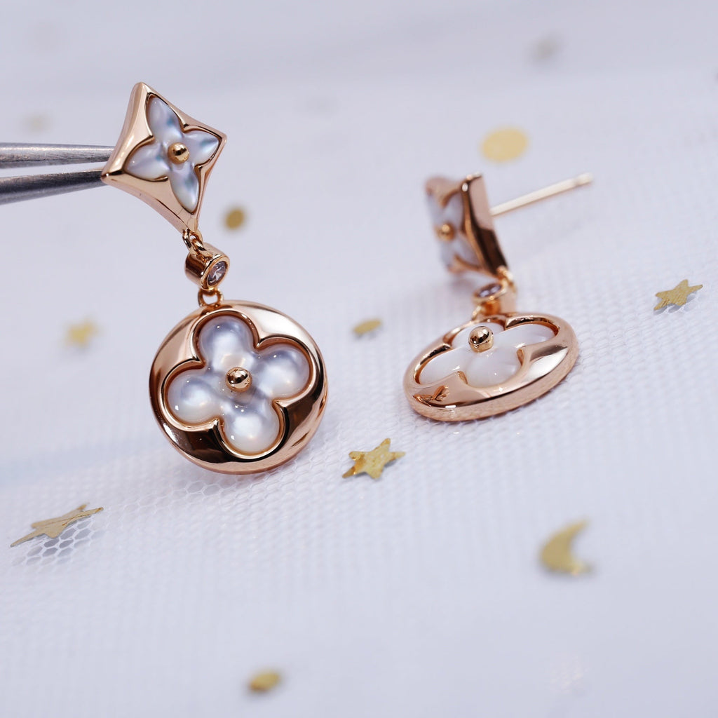 ??MIRA?¡¥STAR AND SUN PINK GOLD MOP DROP EARRINGS