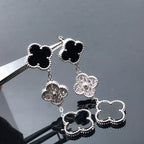 ??MIRA?¡¥CLOVER 3 MOTIF DIAMOND ONYX SILVER EARRINGS