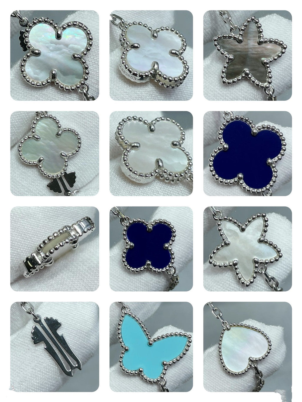 ??MIRA?¡¥LUCKY CLOVER SILVER 11 MOTIF NECKLACE