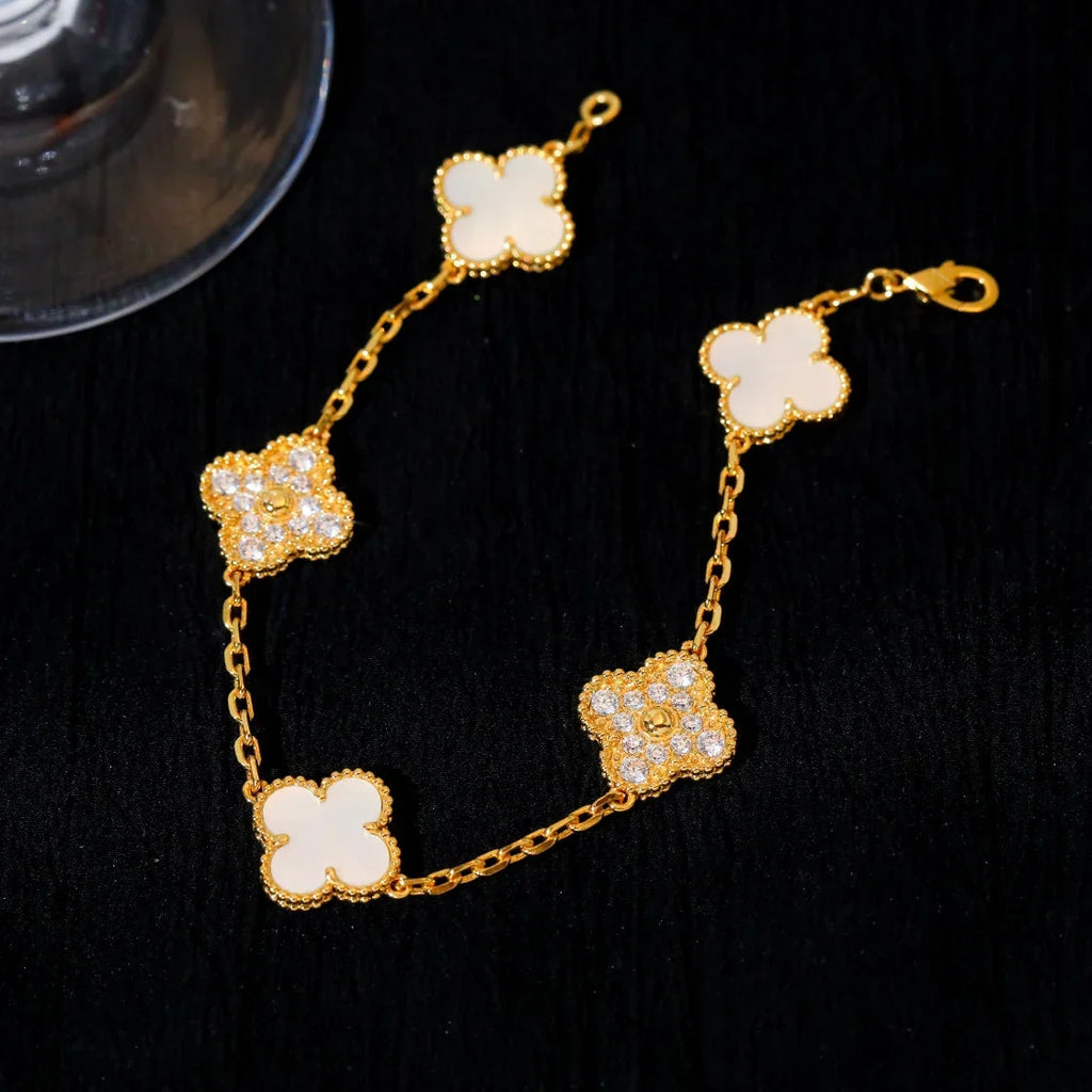 [MIRA]New CLOVER WHITE PEARL MOP 5 MOTIF BRACELET COLLECTION
