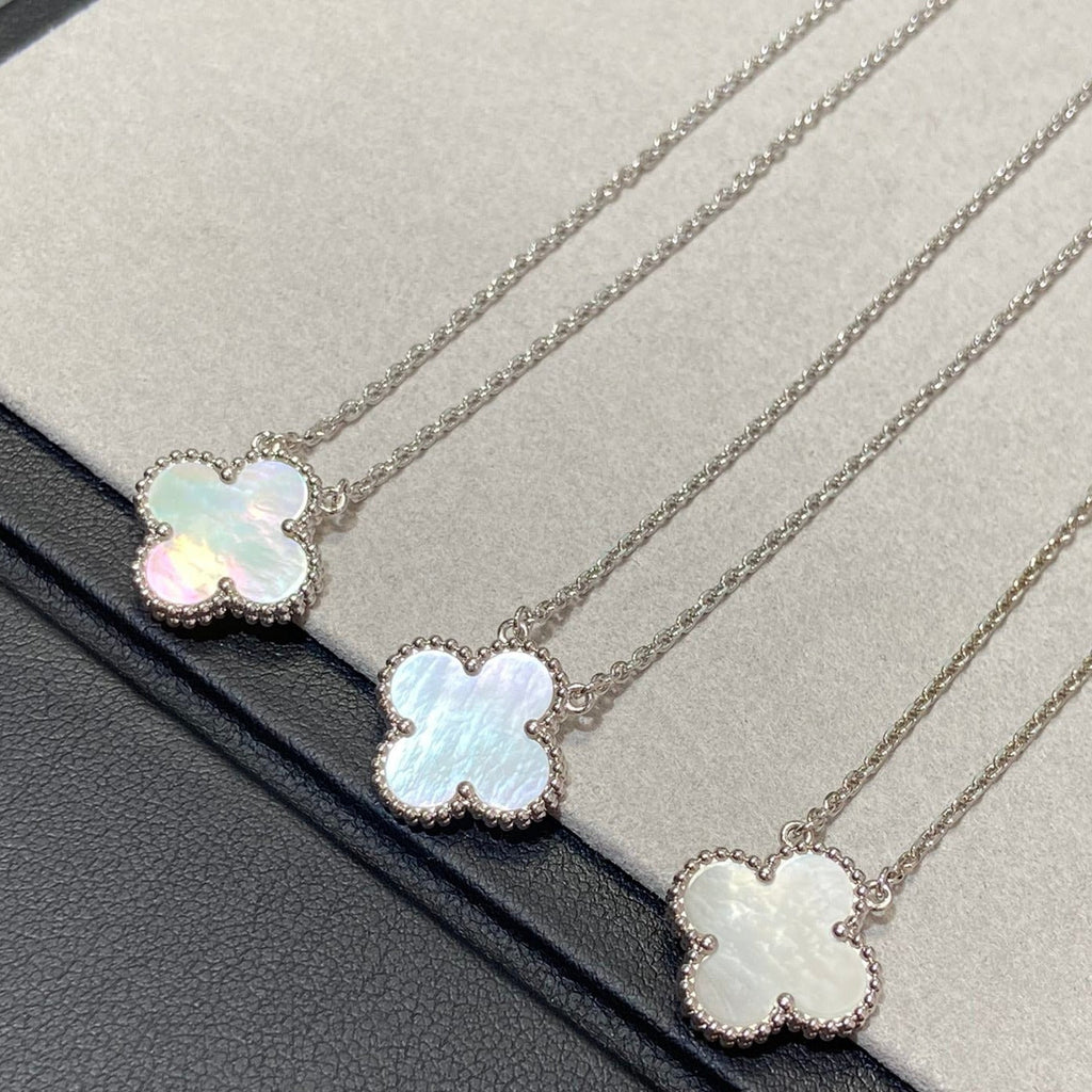 ??MIRA?¡¥CLOVER MEDIUM SILVER WHITE MOP NECKLACE