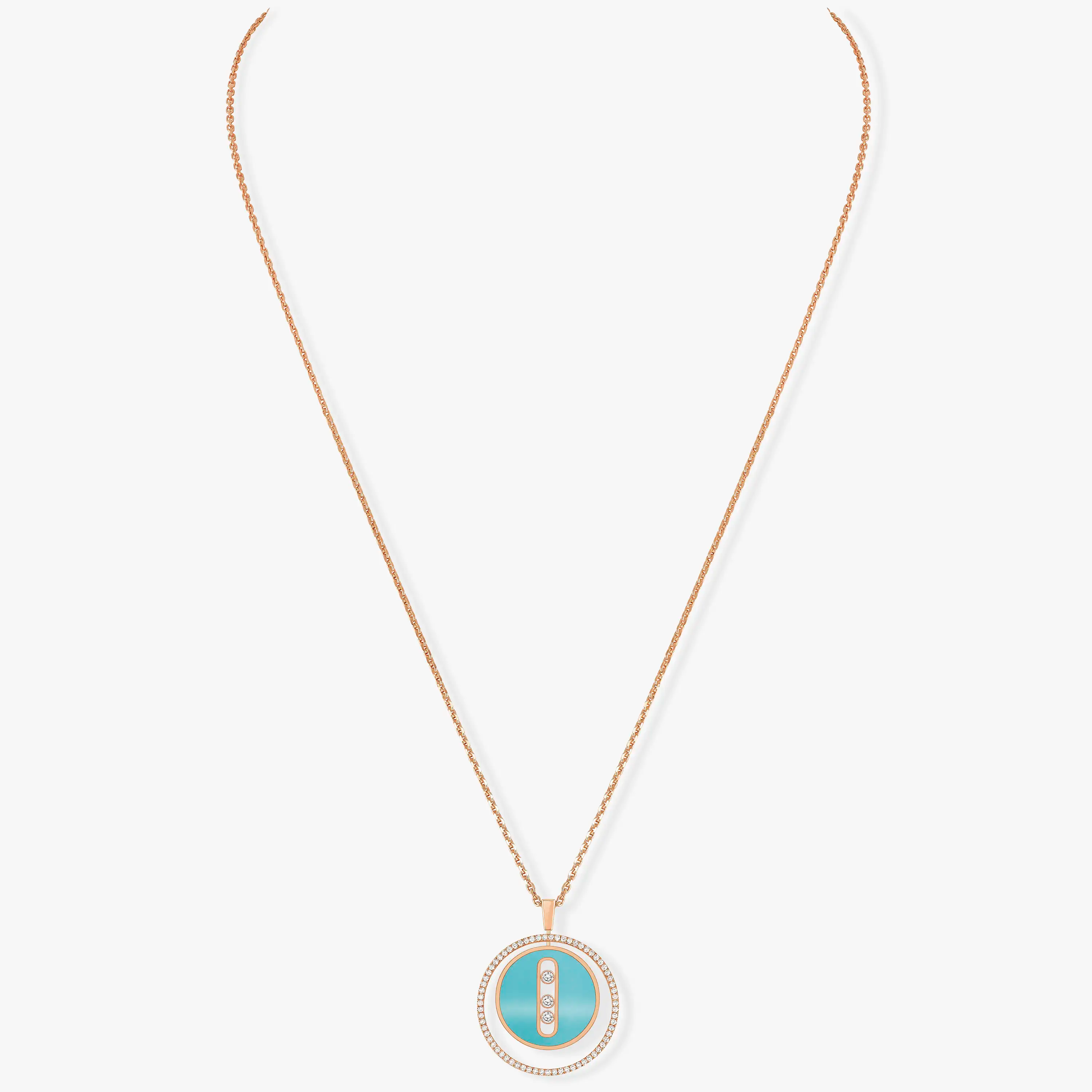 [MIRA]  MOVE 3 DIAMONDS TURQUOISE PINK GOLD DIAMOND NECKLACE