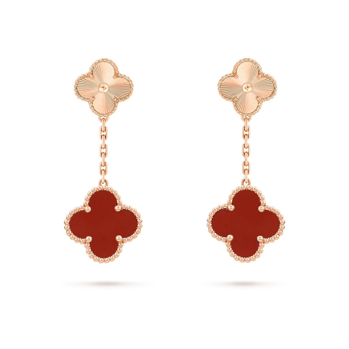 ??MIRA?¡¥CLOVER 2 MOTIF  LASER CARNELIAN EARRINGS