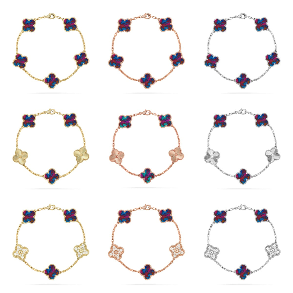 [MIRA]New CLOVER 5 MOTIF COLOR GEMSTONES BRACELET COLLECTION