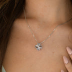 ??MIRA?¡¥CLOVER  15MM DIAMOND LASER NECKLACE SILVER
