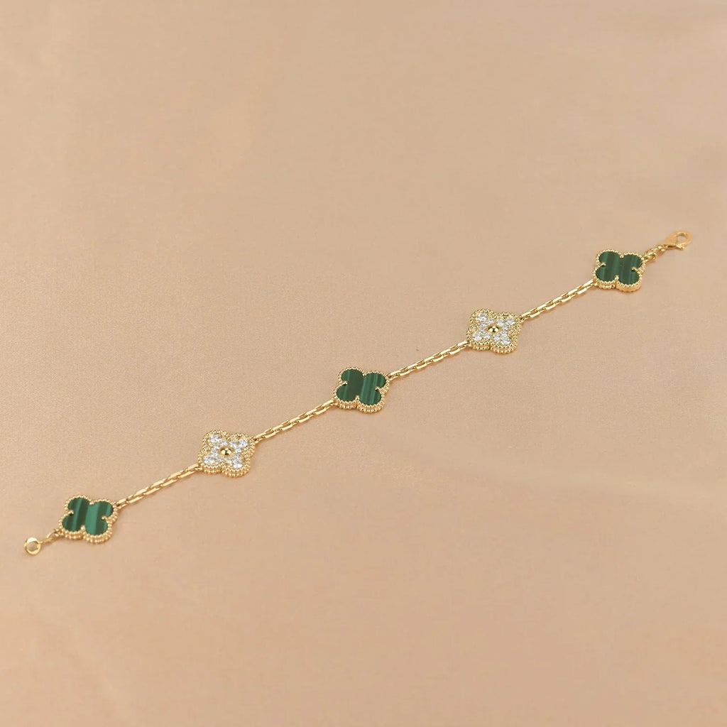 [MIRA]New  CLOVER 5 MOTIF MALACHITE BRACELET COLLECTION