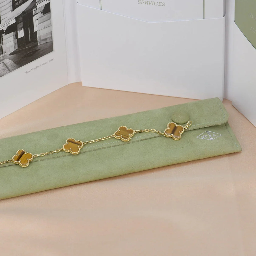 [MIRA]New  CLOVER 5 MOTIFS TIGER EYE BRACELET COLLECTION