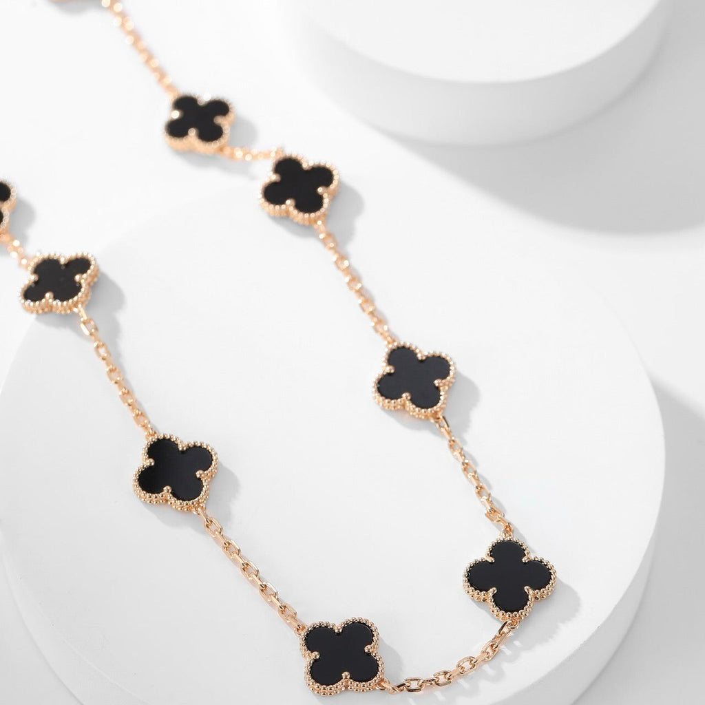 ??MIRA?¡¥CLOVER 10 MOTIFS ONYX NECKLACE