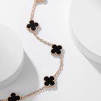 ??MIRA?¡¥CLOVER 10 MOTIFS ONYX NECKLACE