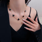??MIRA?¡¥CLOVER 10 MOTIFS ONYX NECKLACE