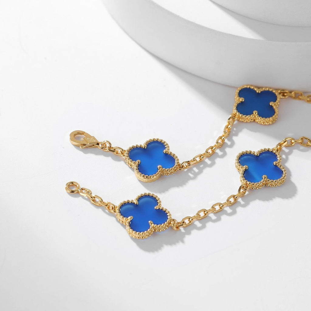 ??MIRA?¡¥CLOVER 10 MOTIFS BLUE AGATE NECKLACE