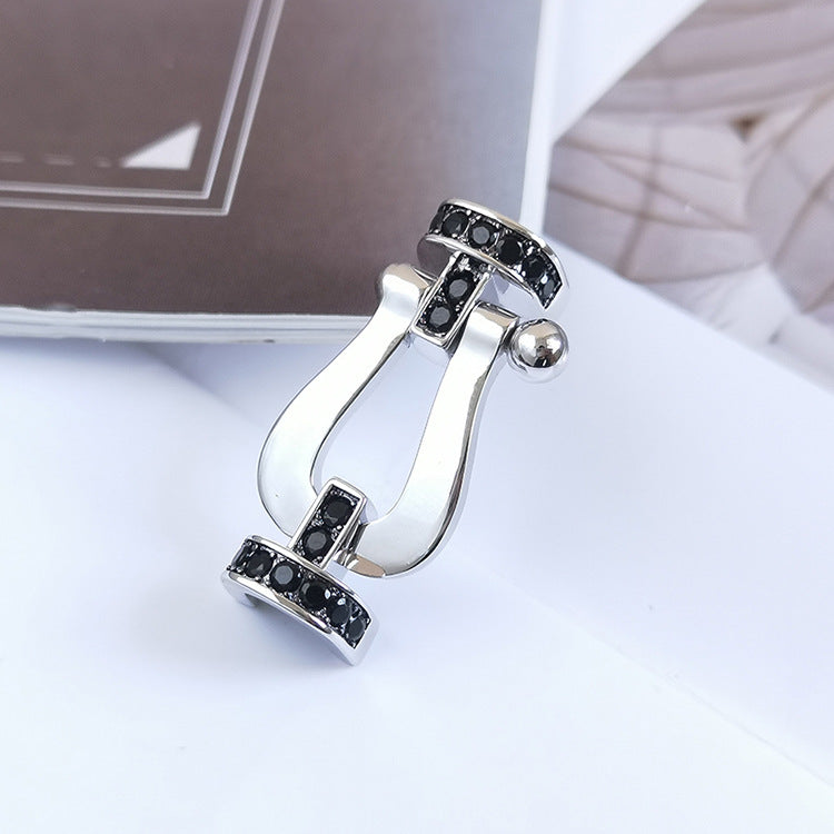 ??MIRA?¡¥FORCE LARGE HORSESHOE BLACK DIAMOND BRACELET SILVER