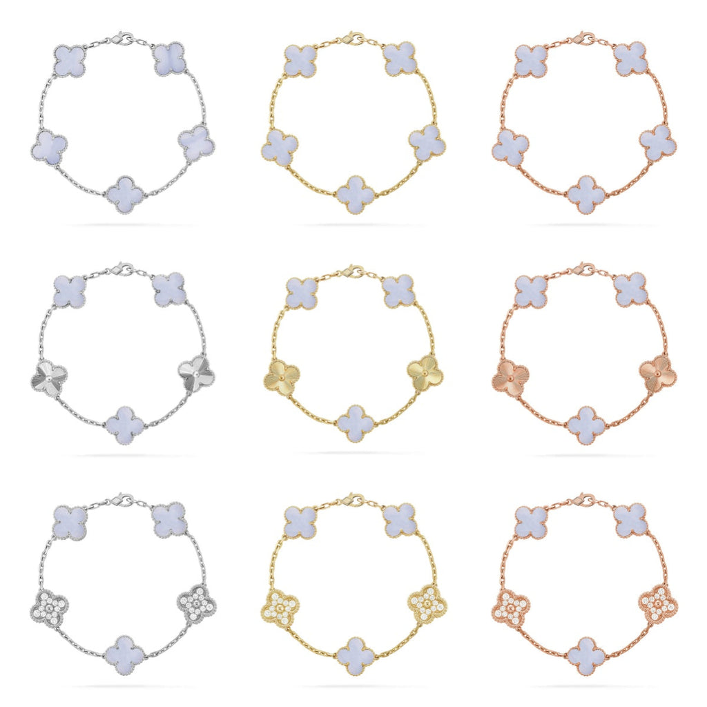 [MIRA]New  CLOVER 5 MOTIF PURPLE CHALCEDONY BRACELET COLLECTION