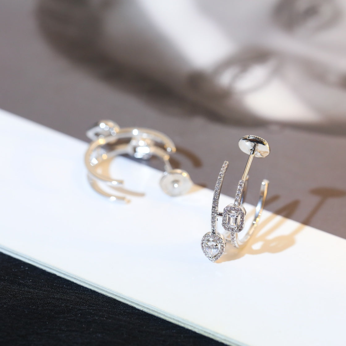 [MIRA] CREOLES MY TWIN 2 RANGS SILVER DIAMOND EARRINGS