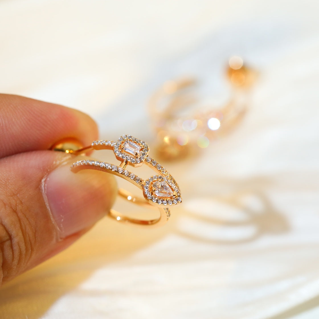 [MIRA] CREOLES MY TWIN 2 RANGS SILVER DIAMOND EARRINGS
