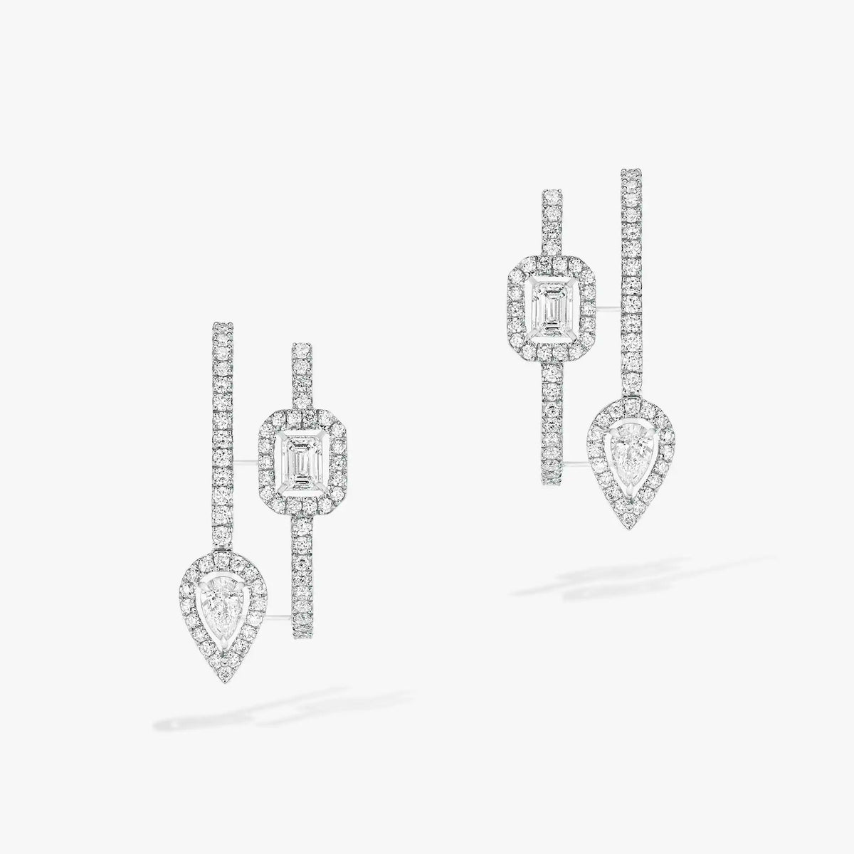 [MIRA] CREOLES MY TWIN 2 RANGS SILVER DIAMOND EARRINGS