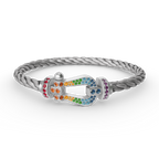??MIRA?¡¥FORC LARGE HORSESHOE  COLORED DIAMOND BRACELET SILVER
