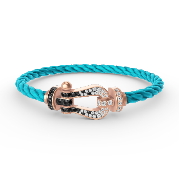 ??MIRA?¡¥FORCE LARGE HORSESHOE BLACK WHITE DIAMOND BRACELET ROSE GOLD