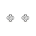 ??MIRA?¡¥CLOVER 1 MOTIFS DIAMOND STUD EARRINGS SILVER