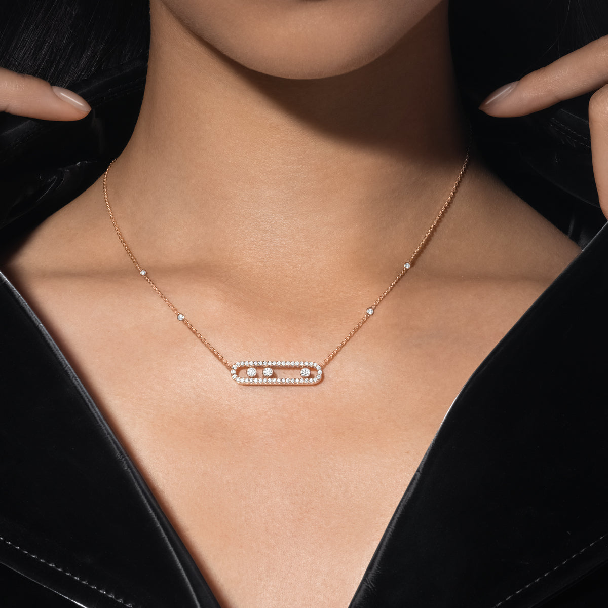 [MIRA]  Move Pave_ Rose Gold Diamond Necklace
