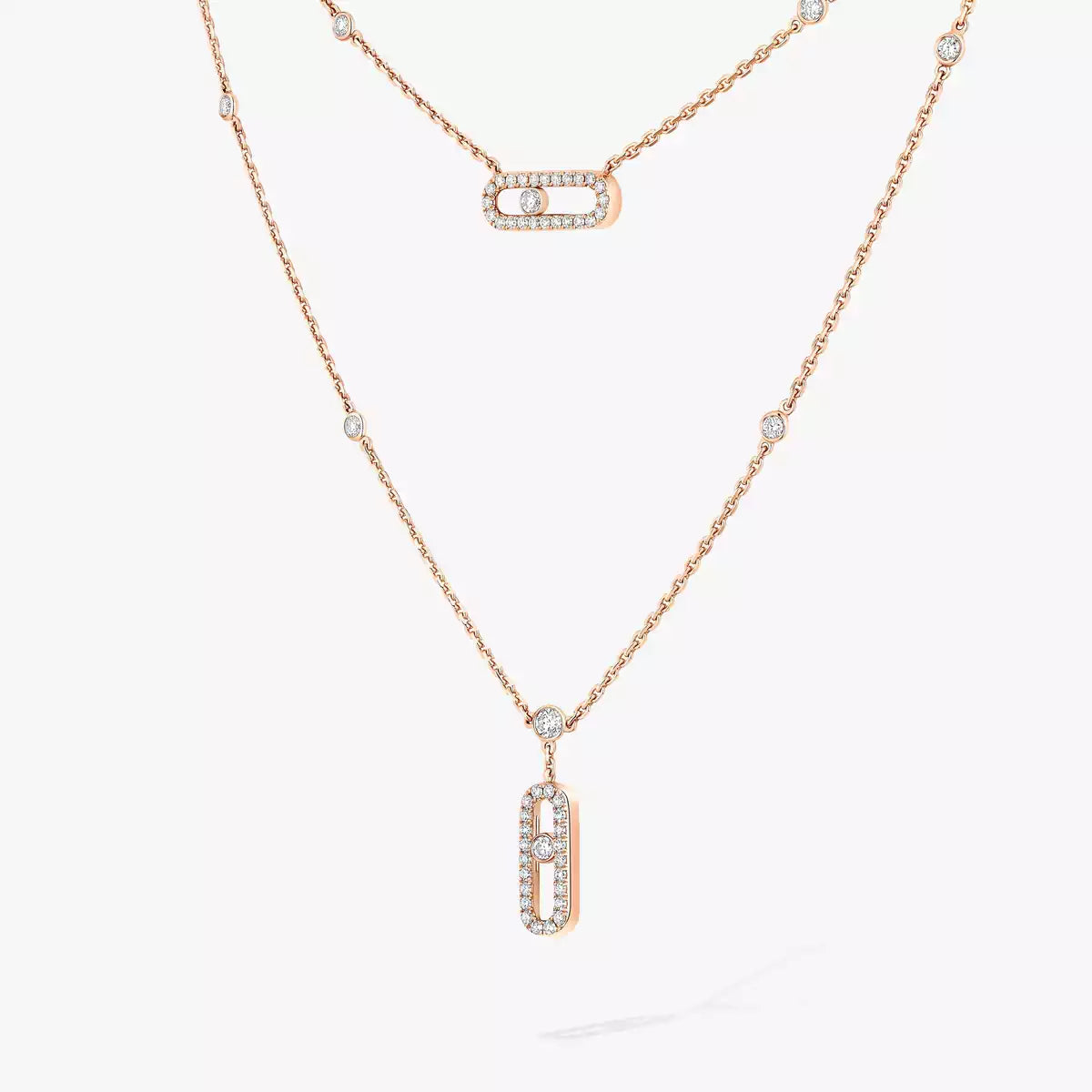 [MIRA] 2 Rows Rose Gold Diamond Pave_ Necklace Move Uno