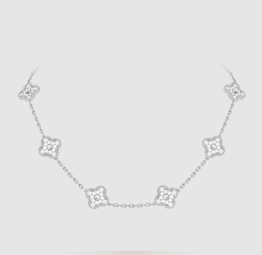 [??MIRA?¡¥]CLOVER 10 MOTIFS FULL DIAMOND NECKLACE